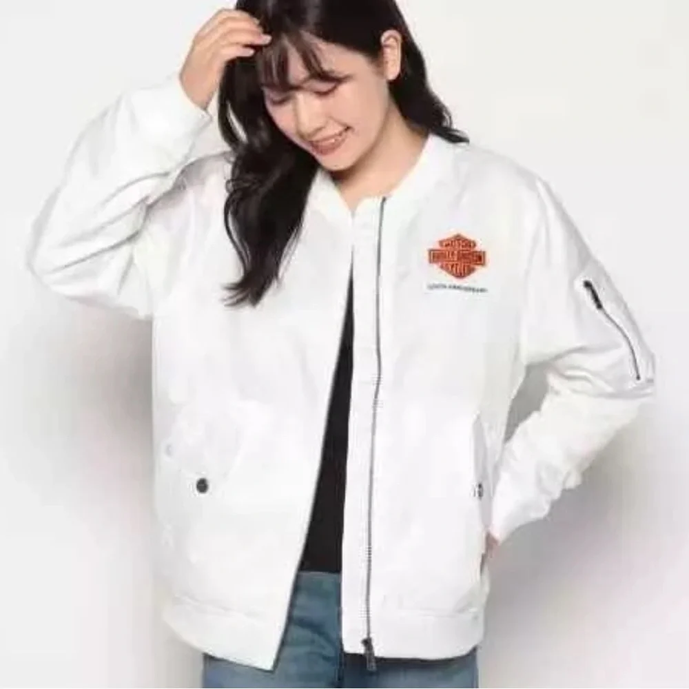 NEW Harley Davidson Women's Bomber Jacket 120th Anniversary 2XL 2X-Large White - Picture 2 of 9